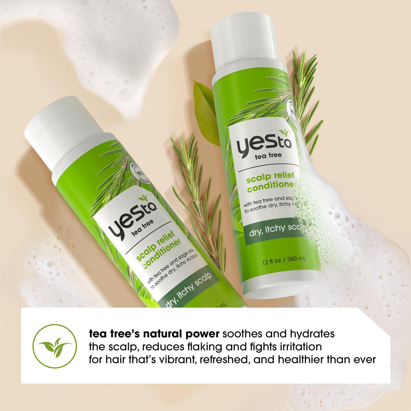 Yes To Tea Tree Scalp Relief Conditioner, Finishing Step To Calm Dry Itchy Scalp, Hydrates & Softens Hair With Long Lasting Moisture, With Tea Tree & Sage Oil, Natural, Cruelty Free, 12 Fl Oz 2PK