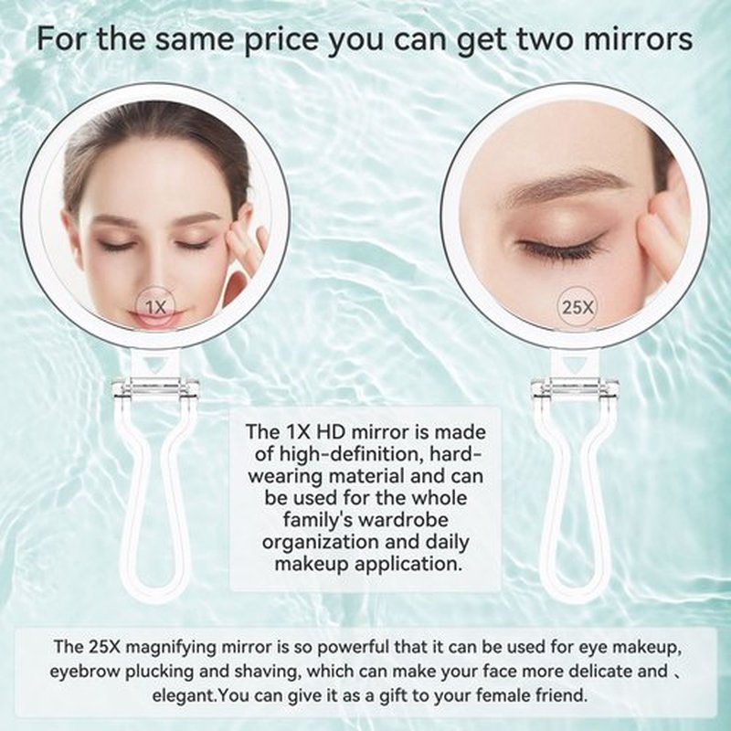 B Beauty Planet 20X Magnifying Home Mirror, Round 5'' Handle for Travel, Double-Sided 1X/20X, Foldable Makeup Mirror, Tabletop Mount