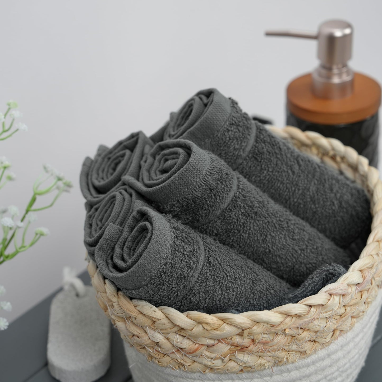Tens Towels Pack of 60 Washcloths, 12 x 12 Inches, Lighter Weight, Quick to Dry, Super Soft & Absorbent, Gentle Face Towels, Hotel Quality, Perfect for Bathroom, Gym, Spa, Dark Grey