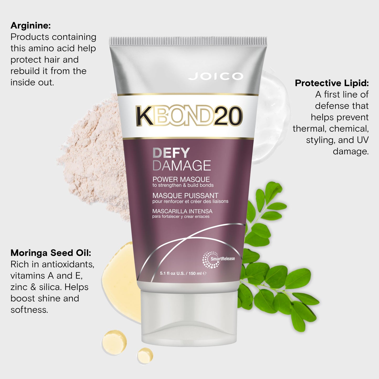 Joico Defy Damage KBOND20 Power Masque | For Stronger, Hydrated Hair | Color-Safe | Rebuild & Protect Bonds | Paraben-Free | Animal-Test Free Formula | 5.1 Fl Oz