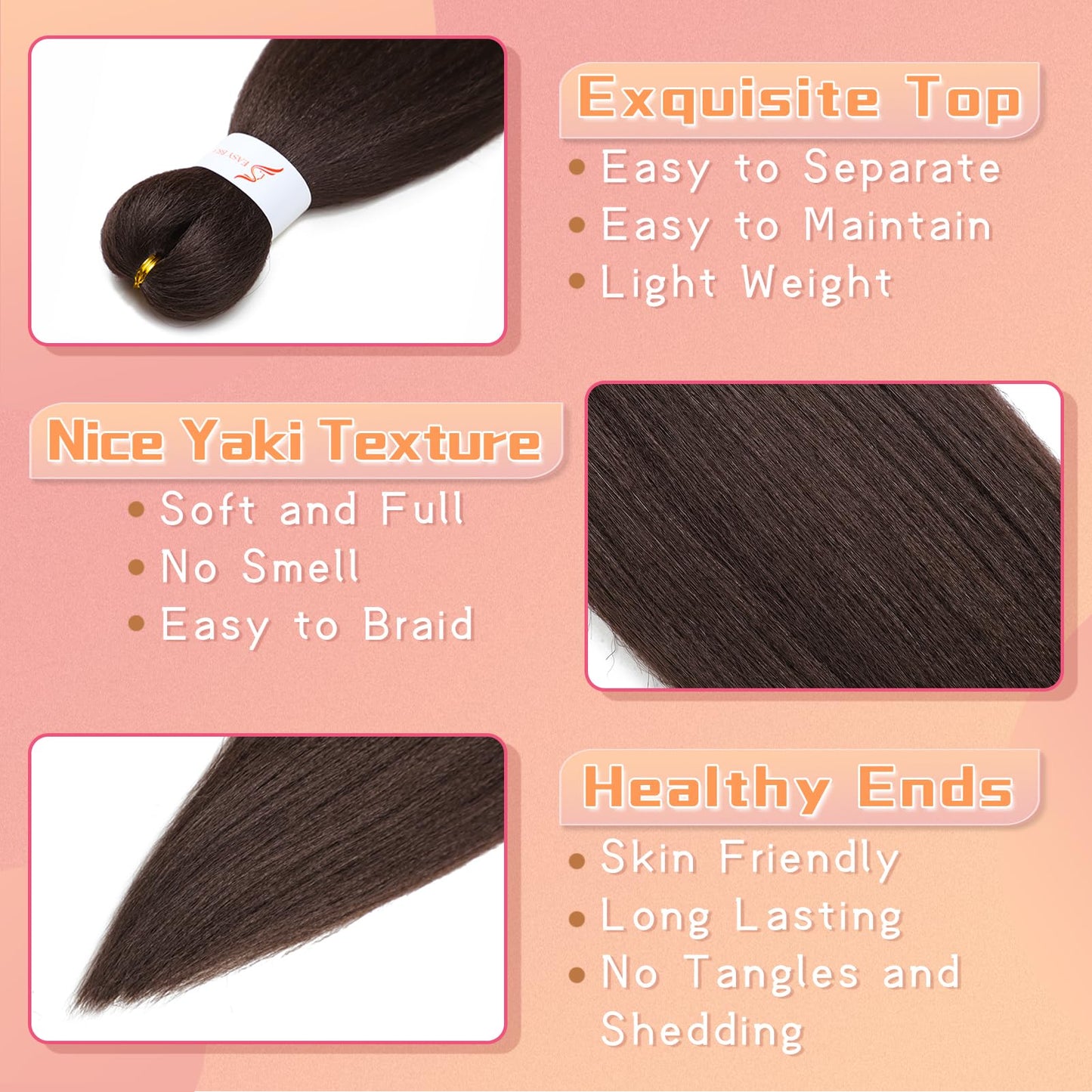 Dark Brown Braiding Hair Pre Stretched 16 Inch 8 Packs Professional Synthetic Braiding Hair for Box Braids/Twists/Crochet Braids No Itch Hot Water Setting Soft Yaki Texture (4#)