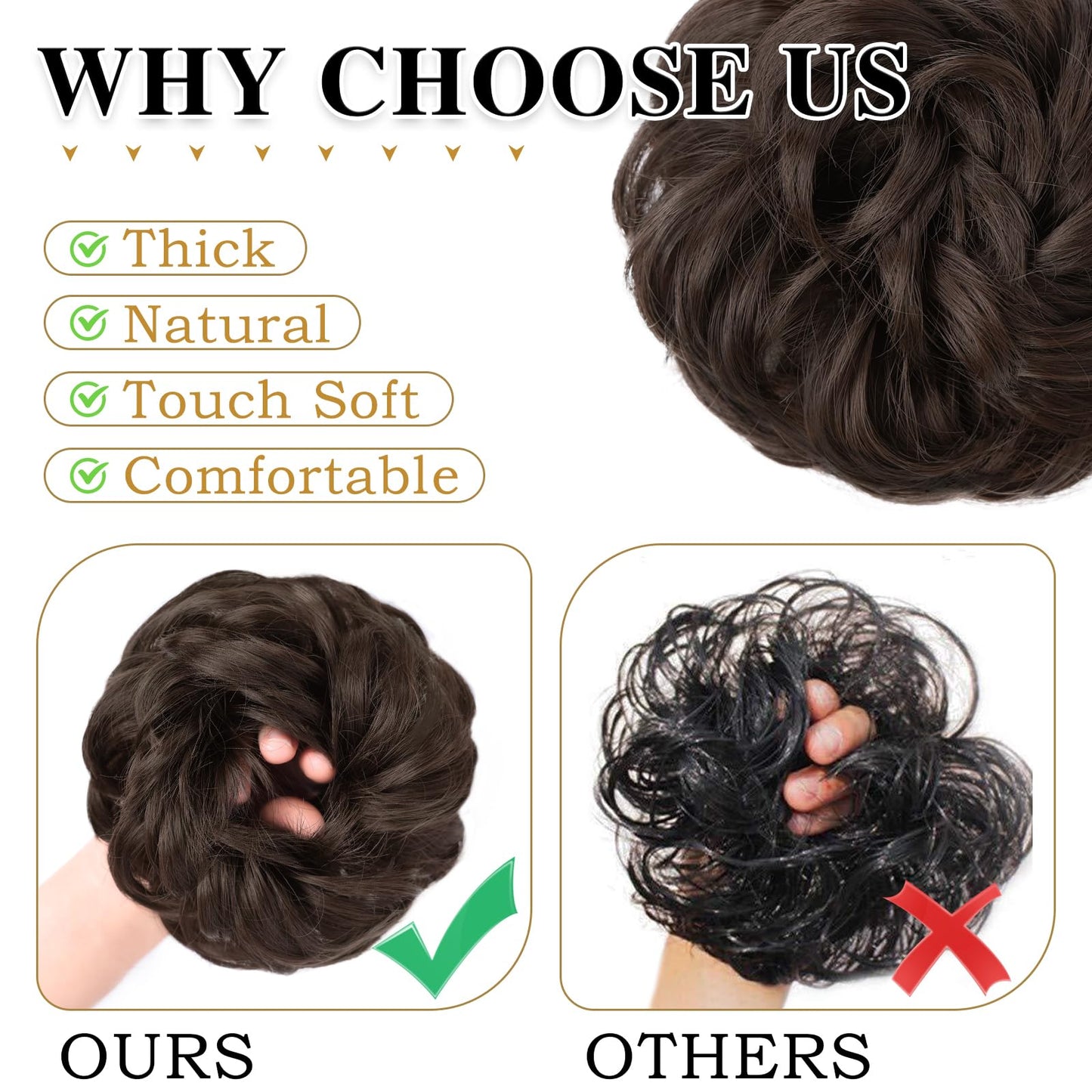 MORICA 1PCS Messy Hair Bun Hair Scrunchies Extension Curly Wavy Messy Synthetic Chignon for Women (1-6#(Dark Brown))