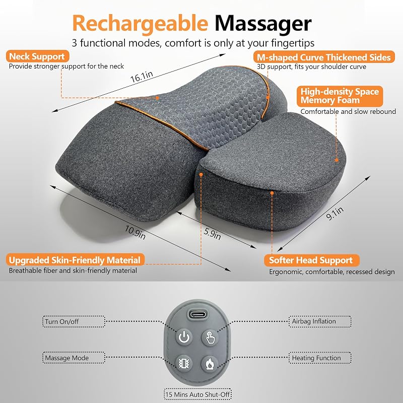 3-in-1 Cordless Neck Massager Pillow with Heat and Airbag Support