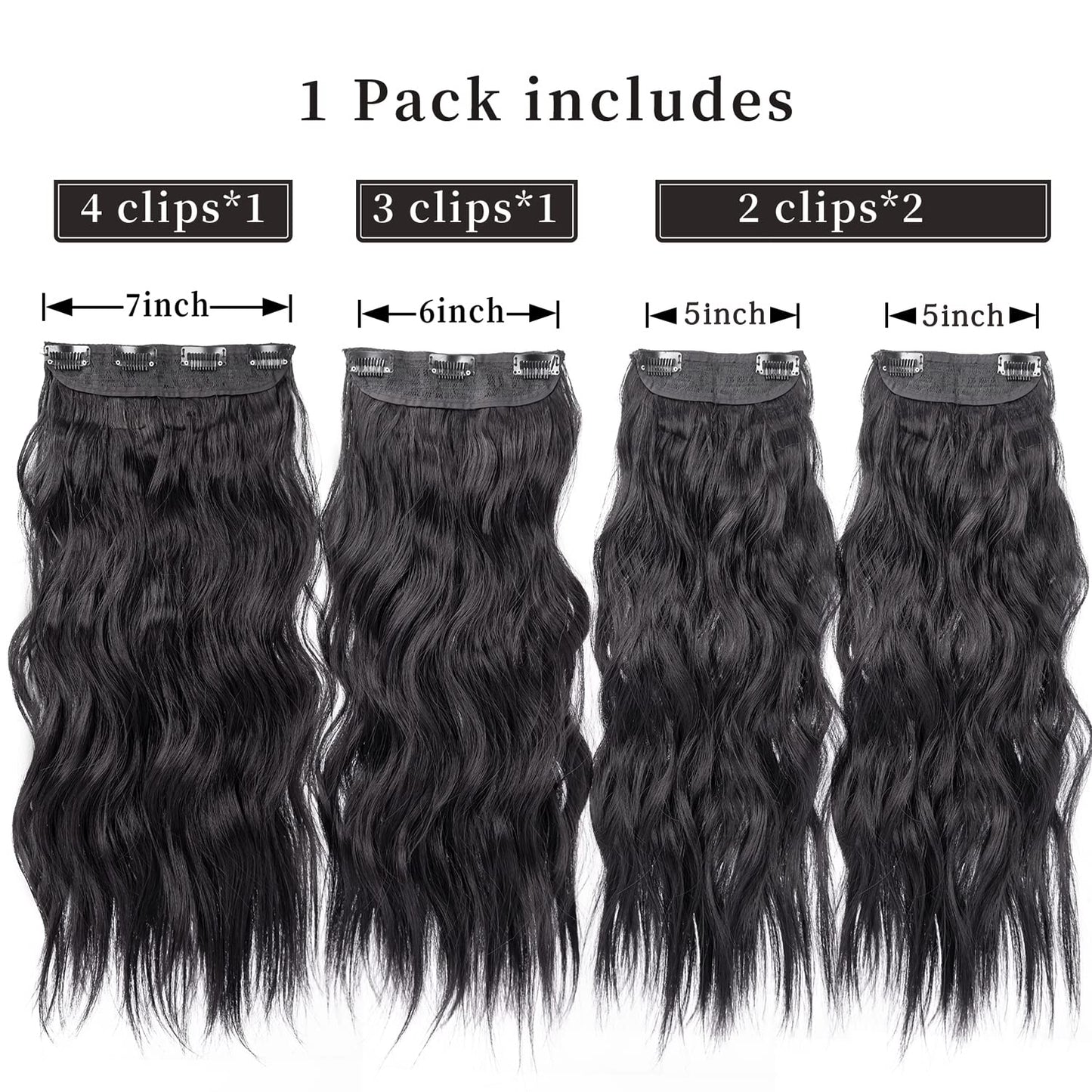 Black Hair Extensions, 20 Inches Soft Synthetic Curly Hair Extensions Clip ins (Color: Black)