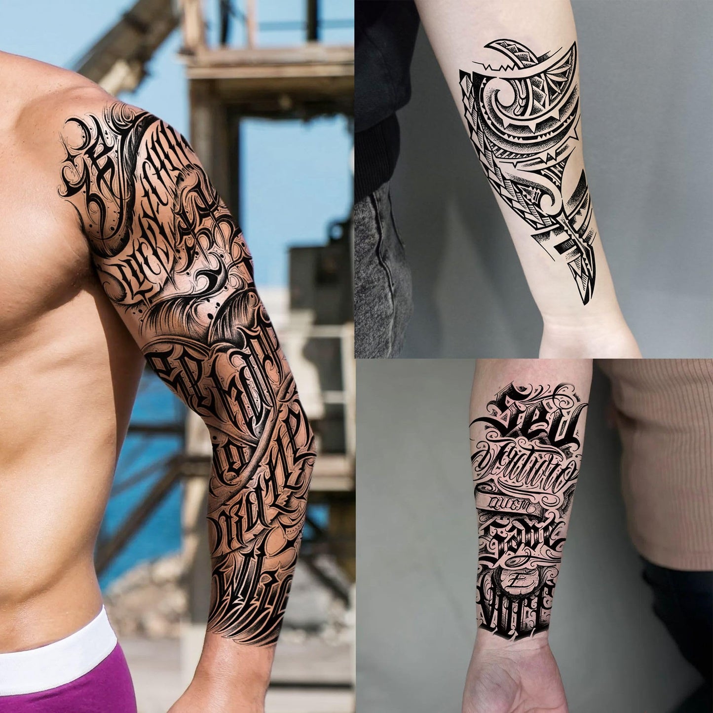 20 Sheets Maori Extra Large Full Arm Temporary Tattoos For Men Adults, 8 Sheets God Totem Armband Fake Sleeve Tattoos For Women, Long Lasting Temp Bulk Tribal Halloween Black Letter Tattoo Stickers