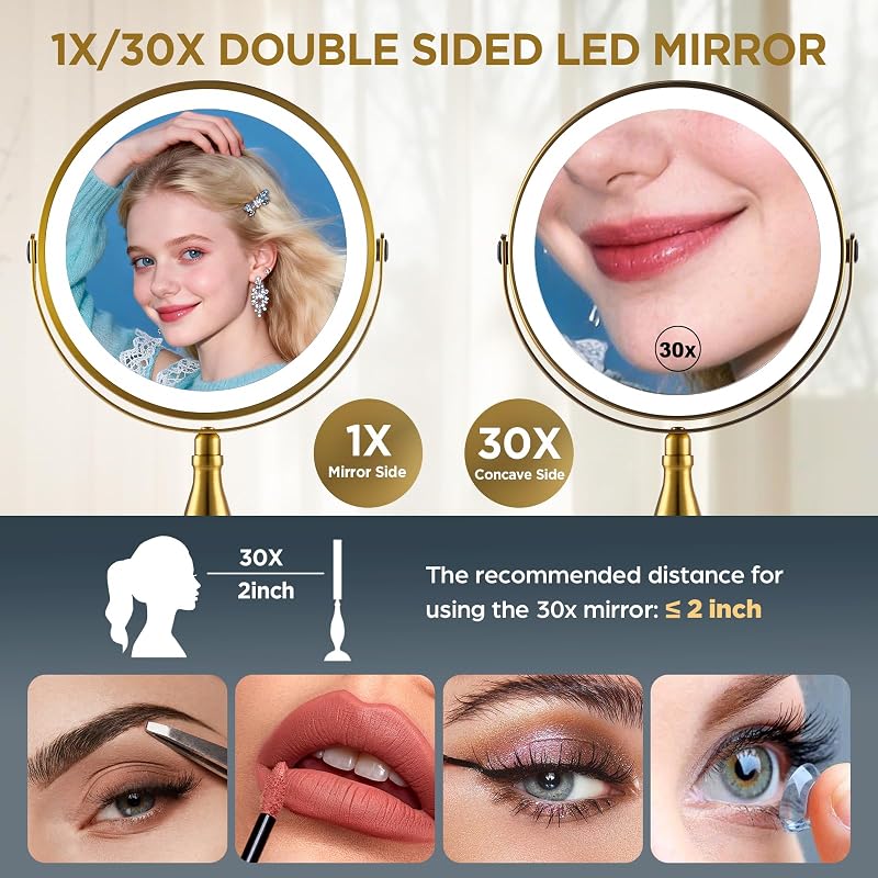 Makeup Mirror with Lights 30X Magnifying - Gold Variation of THIS Listing