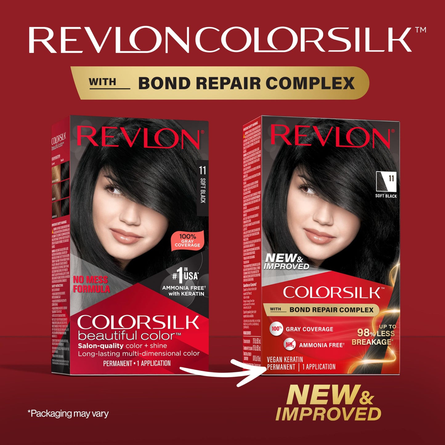 Revlon ColorSilk with Bond Repair Complex, Black Permanent Hair Color, 100% Gray Coverage, Ammonia Free Hair Dye, Vegan Keratin, 11 Soft Black (Pack of 3)