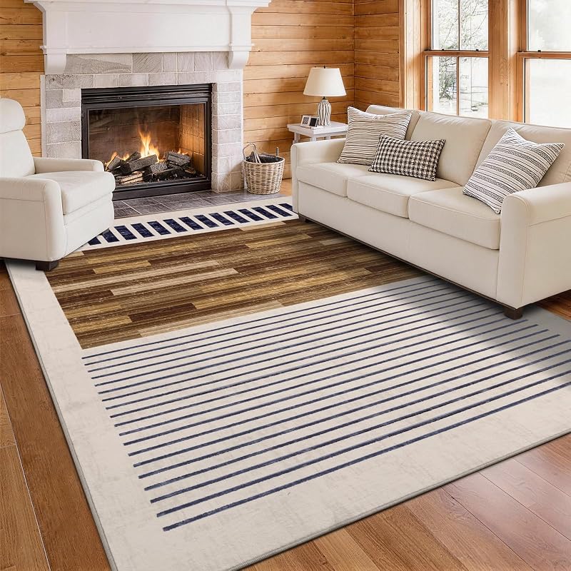8x10 Washable Area Rug with Modern Abstract Color Block - White, Brown & Black, Variation: Beige Brown+8' x 10' Rectangular