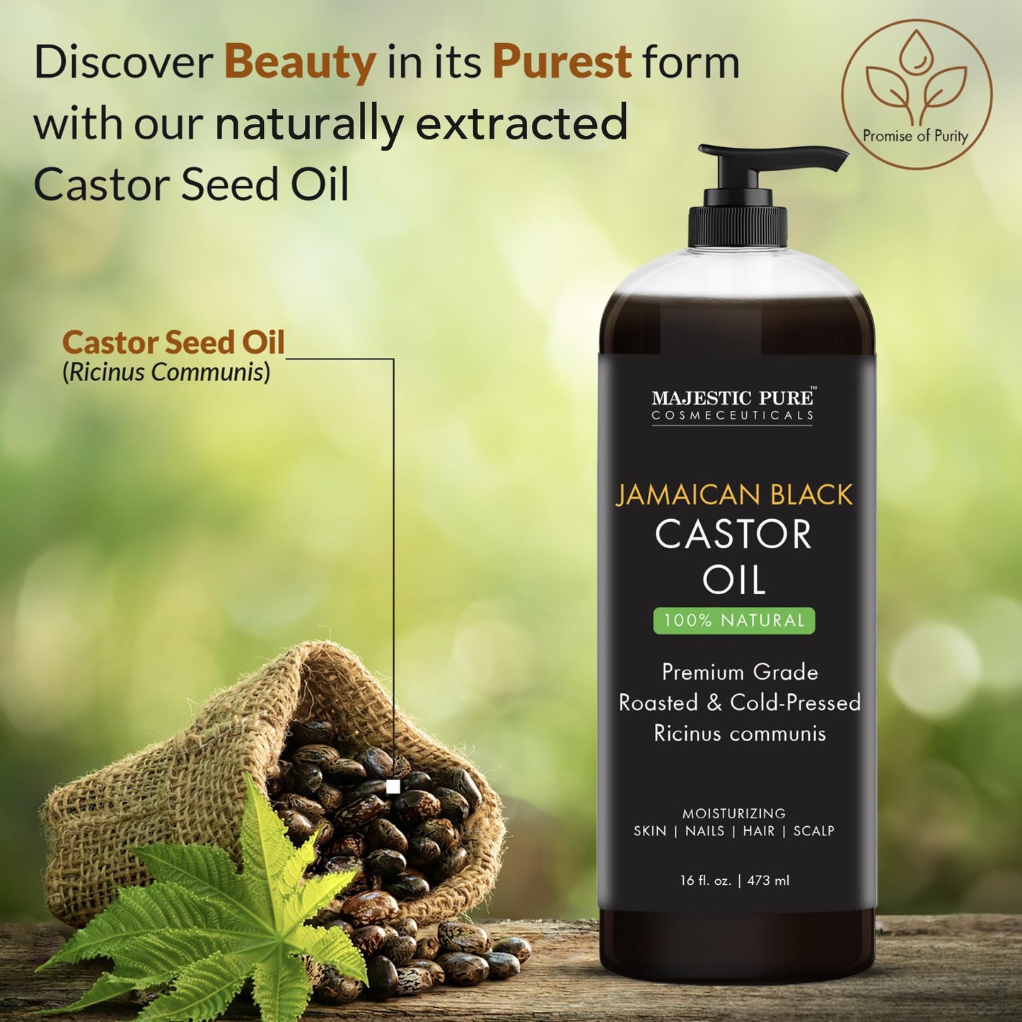 MAJESTIC PURE Pure Jamaican Black Castor Oil for Hair Care, Strengthening, Nourishing, and Volumizing Formula - Non GMO Verified, 16 Fl Oz