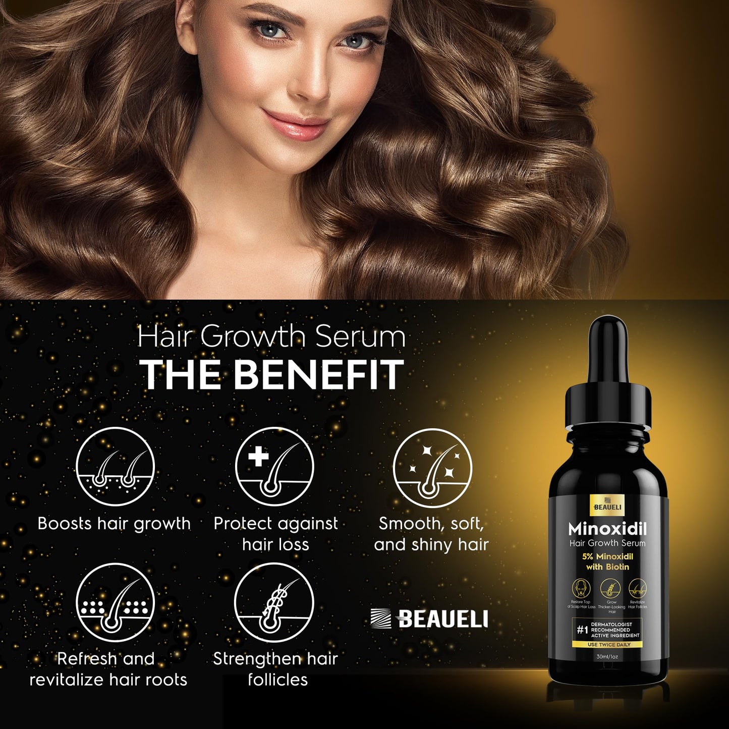 beaueli 5% Minoxidil for Men Hair, Minoxidil for Women Hair Growth, Minoxidil for Men Beard Growth, Minoxidil 5 Percent, Hair Regrowth for Men, Hair Loss Treatments for Women 1oz