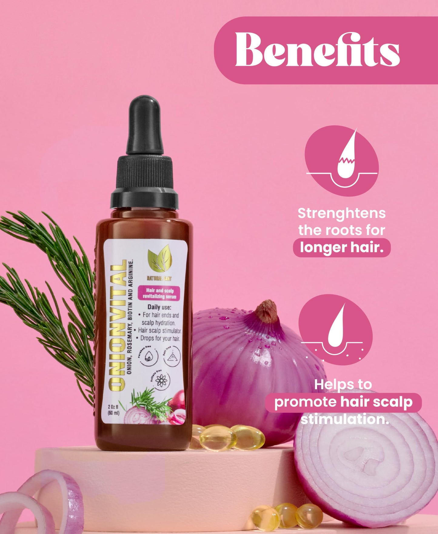 Natural Sant Onionvital Hair Serum with Onion, Rosemary, Biotin & Arginine – Hydrating Serum for Scalp & Hair Care, 60ml