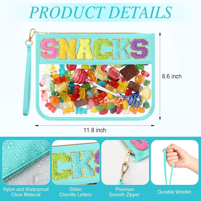 Multicolor Chenille Letter Clear Cosmetic Bags with Zipper — 6 Pcs Travel Toiletry Pouches