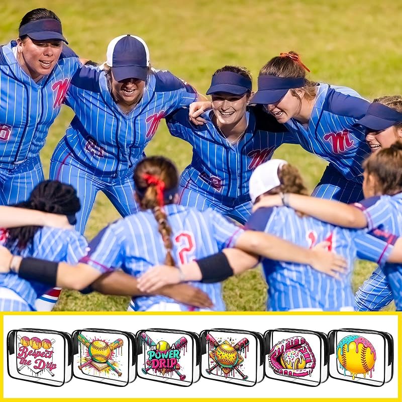 Softball Ice Cream Drip Makeup Bags (12 Pcs) - PVC Clear Cosmetic Bags with Zipper, 7.09 x 5.51 x 1.77 in - Variation: Softball