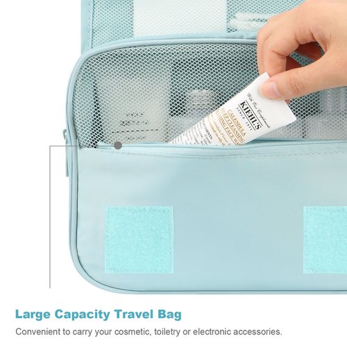 Mossio Hanging Toiletry Bag - Large Cosmetic Makeup Travel Organizer for Men & Women with Sturdy Hook (Blue Flowers)