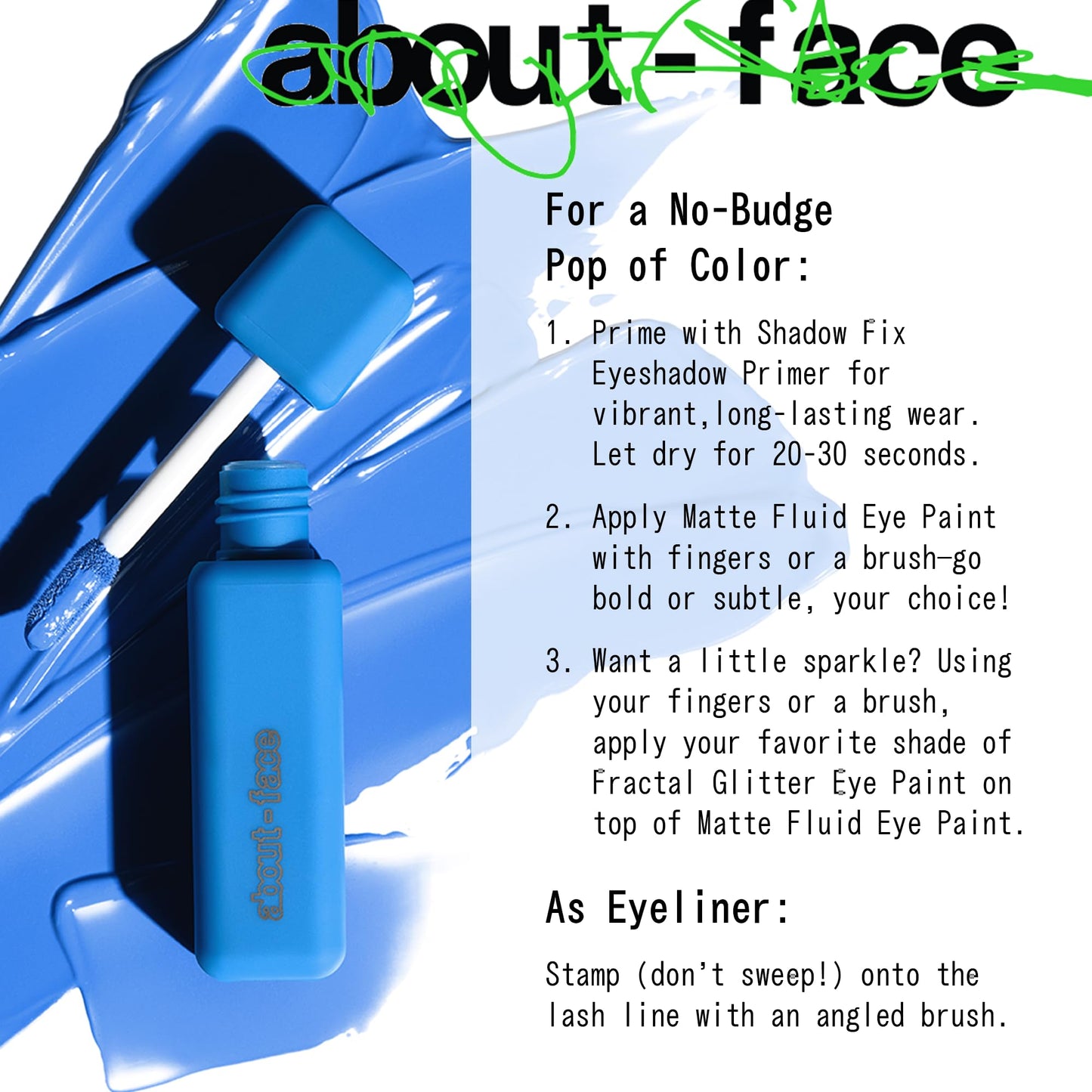about-face Matte Fluid Eye Paint Blue Monday – High-Pigment Liquid Eyeshadow, Long-Lasting, No-Budge Matte Finish, Vegan & Cruelty-Free (Bright Blue)