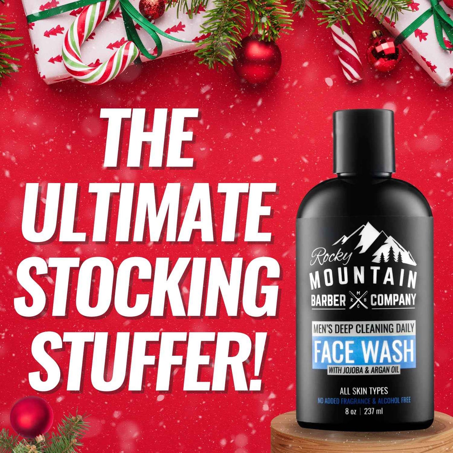 Rocky Mountain Barber Company Men's Daily Face Wash - With Jojoba Oil, Argan Oil, Chamomile Floral Water and Aloe Vera – Unscented - 8 oz