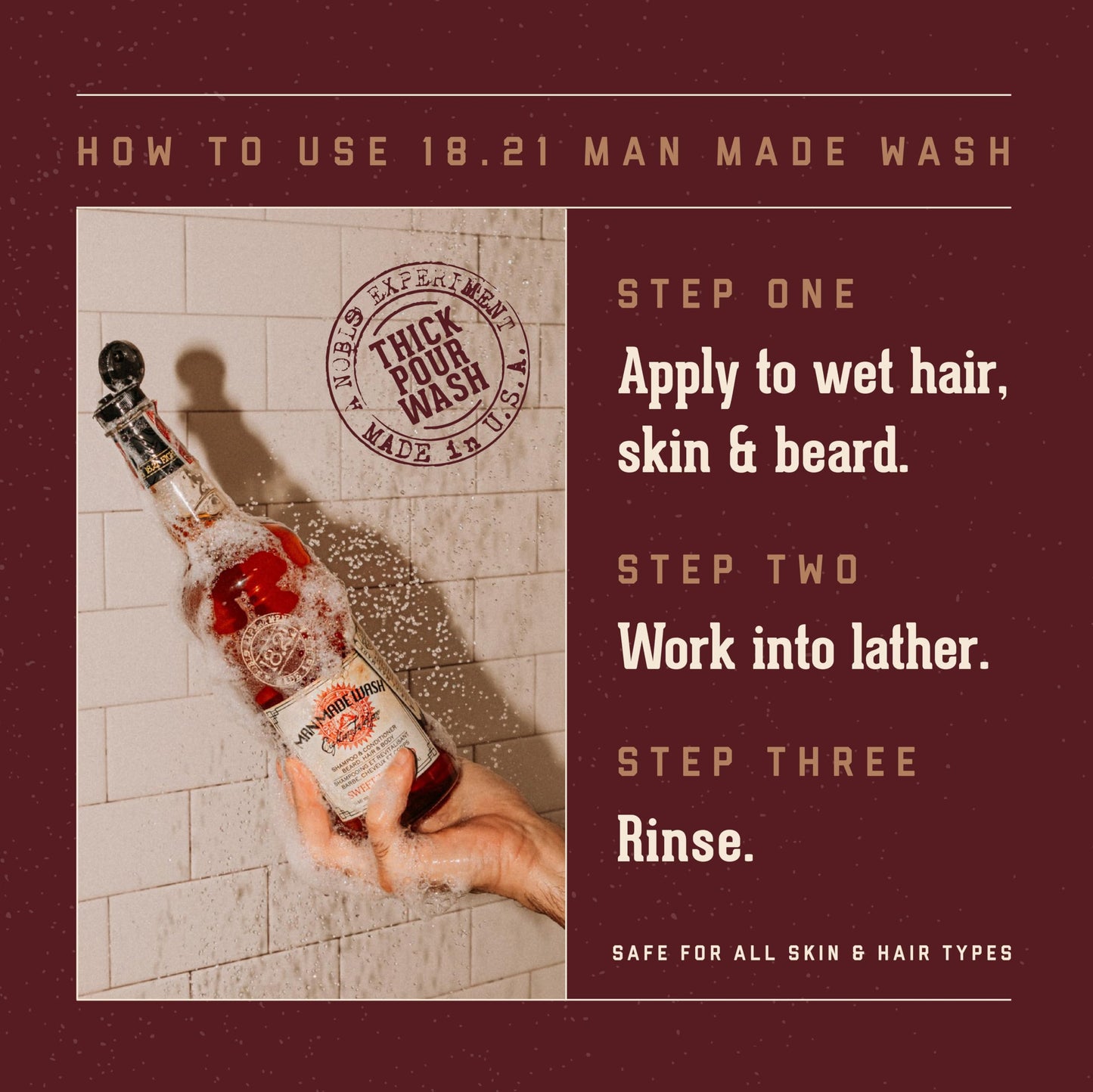 18.21 Man Made Original Sweet Tobacco 3-in-1 Body Wash, Shampoo, & Conditioner for Men, All Hair & Skin Types, Strengthens and Moisturizes in a Manly Aroma, 18 Fl Oz