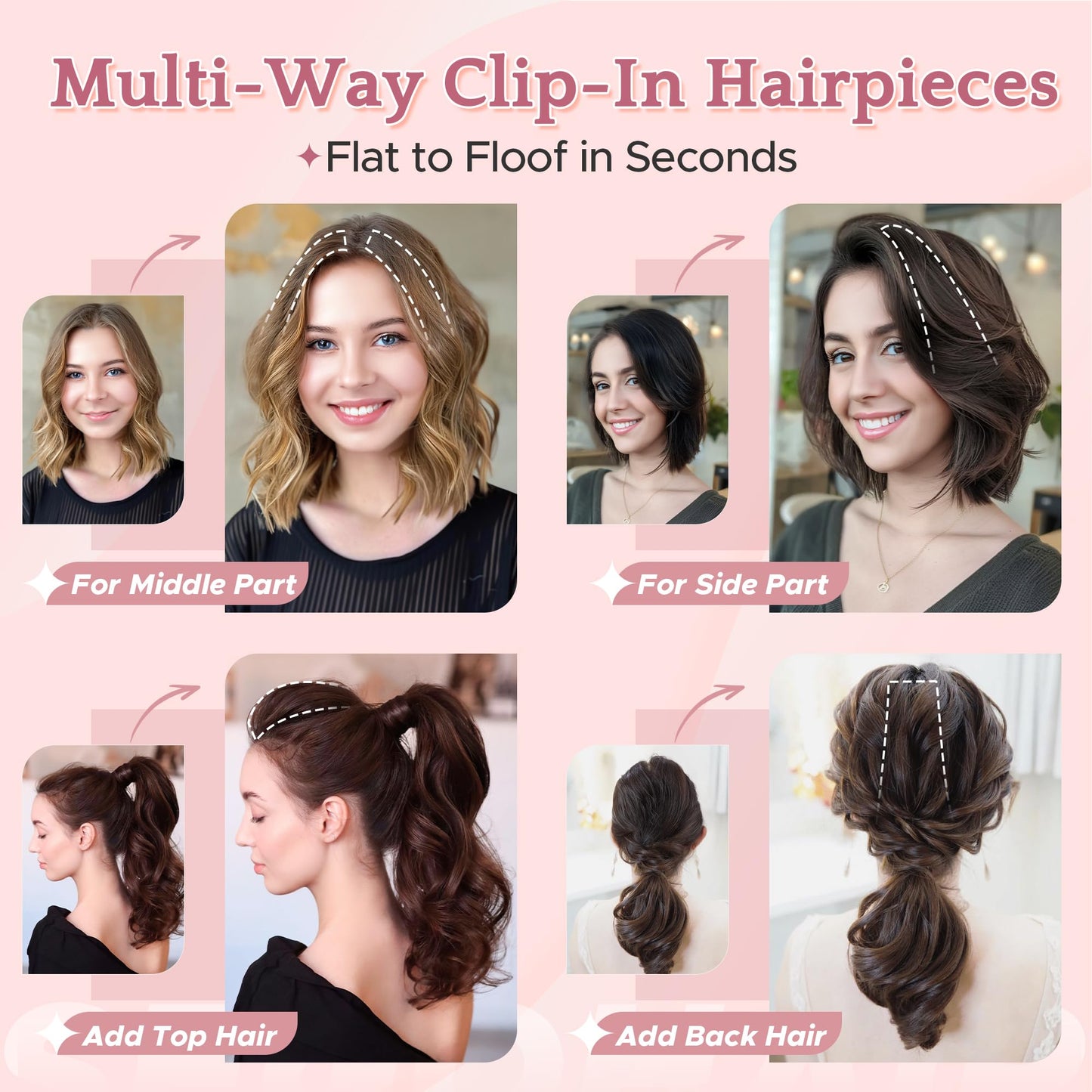 SEGO 4 Pcs Clip in Short Hair Volumizer Extensions Real Human Hair Natural Thick Hairpieces Toppers for Women With Thinning Hair Add Volume -#12P613 Golden Brown&Bleach Blonde