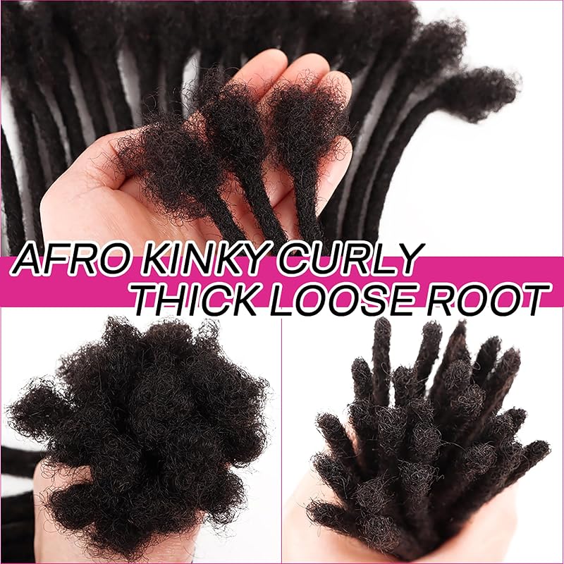 Natural Black 6in 0.8cm 20 Locs Handmade Afro Dreadlock Extensions - 100% Human Hair, 6in, 20 Strands