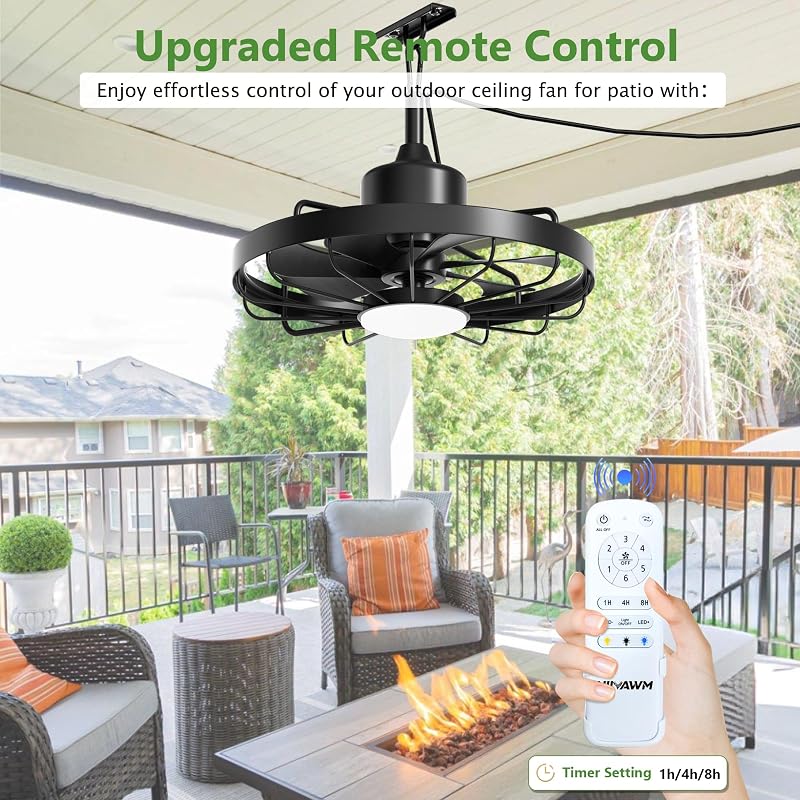 Niitawm Black 20" Outdoor Ceiling Fan with Light, IP65 Waterproof Remote & APP Control