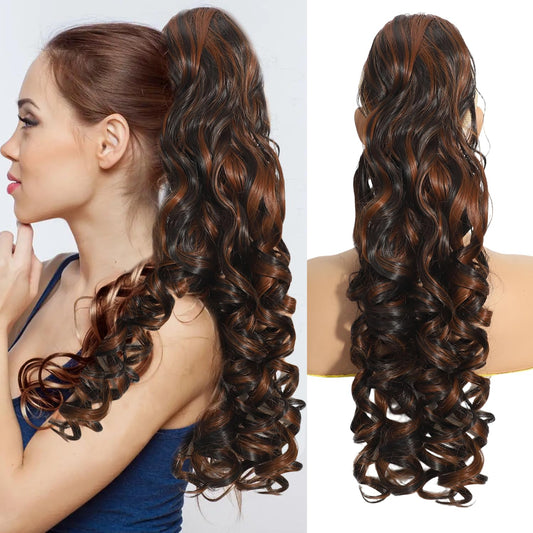 HYJ Ponytail Extension 20 Inch Curly Ponytails Drawstring Ponytail for Women Black Pony Tails Hair Extensions Synthetic Hairpiece for Daily Use(40h/30)