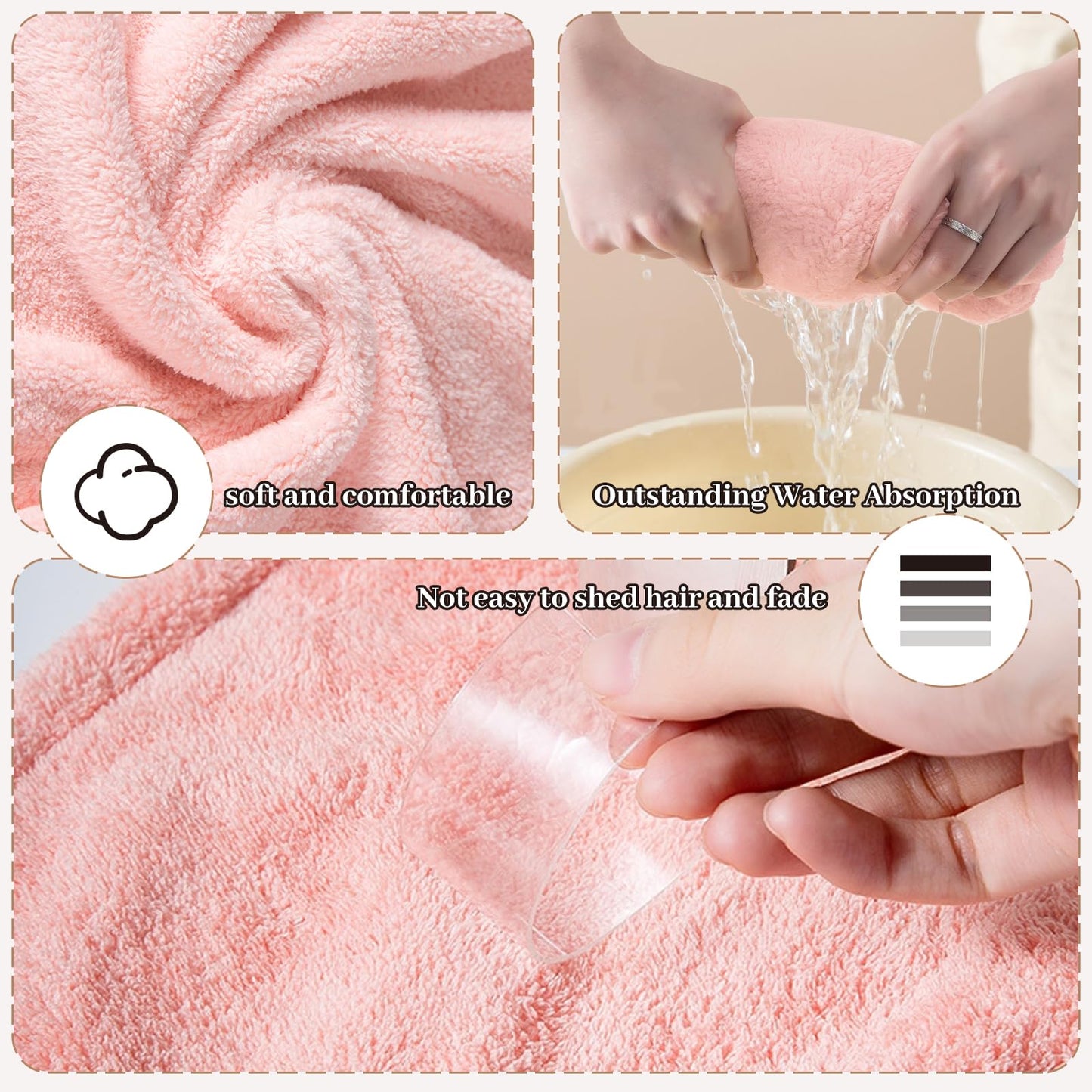 4 Pack Coral Fleece Microfiber Hair Towel，Thickening Hair Towel Wrap for Women，Hairs Drying Towels，25.6 * 9.8 Inch (Pink)