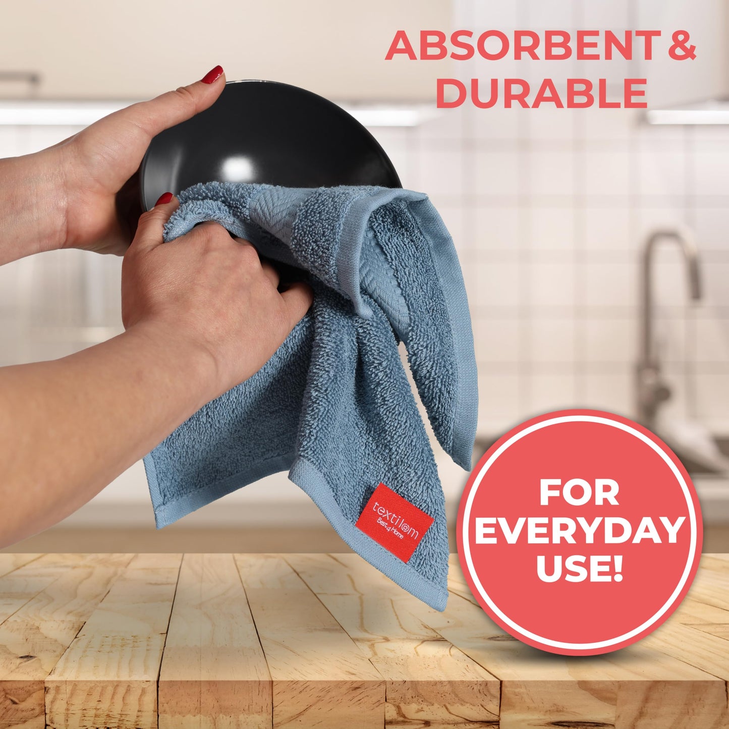 TEXTILOM Washcloths for Body and Face – Hotel and Spa Quality & Soft & Absorbent & Quick Dry Wash Cloths for Your Body – 100% Turkish Cotton Wash Clothes Towel Set of 4 (13 x 13 inches) - Blue