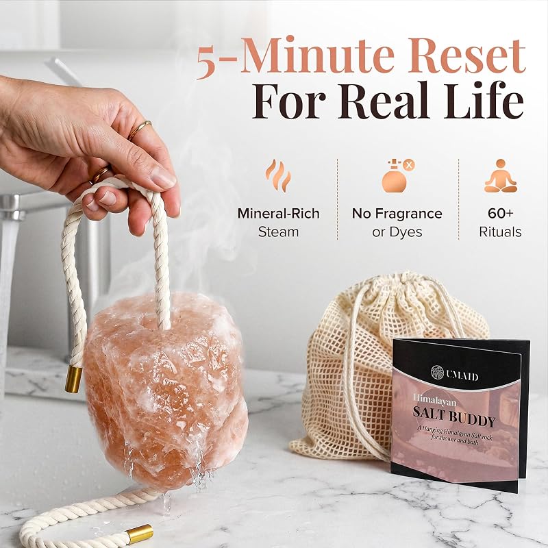 Himalayan Salt Buddy 4 lb Hanging Mineral Stone for Shower & Bath – Large Salt Rock for Soaks & Home Spa