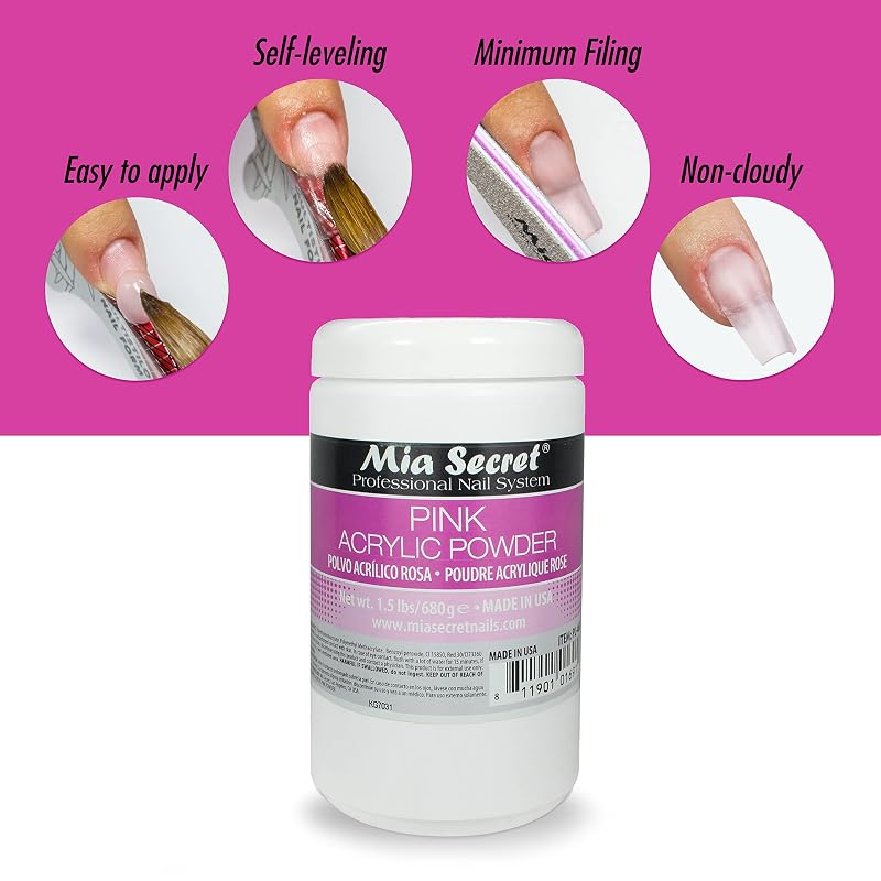 Acrylic Powder 1.5 lb – Mia Secret Pink Self-Leveling, Non-Yellowing USA Made