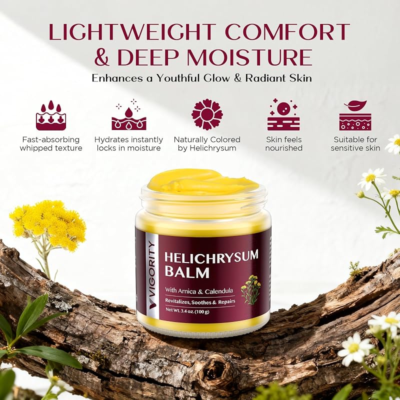 Helichrysum Balm with Arnica & Calendula, 3.4 oz – Soothes Fragile Skin & Restores Moisture Barrier