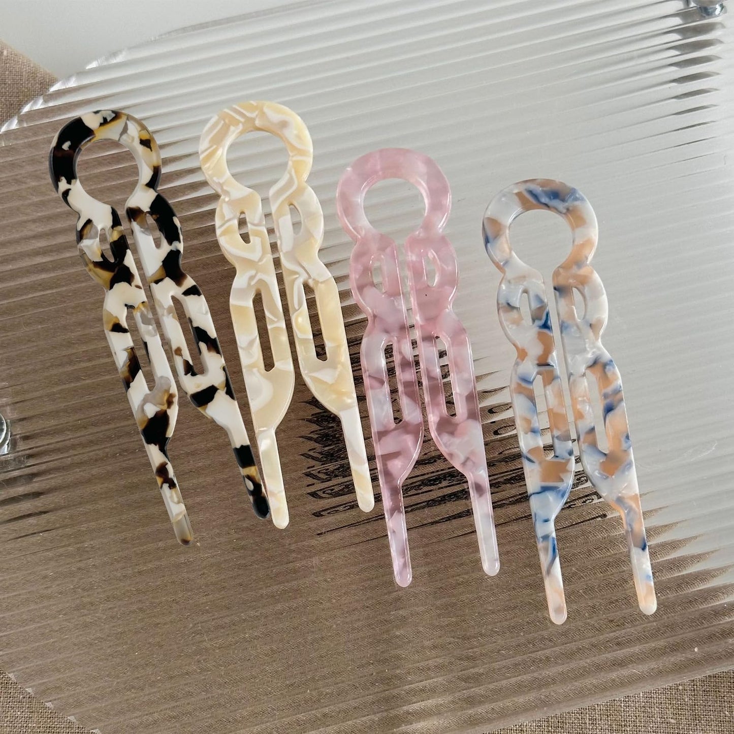 4PCS U-Shaped French Hair Pins for Women - Acetate Hair Clips for Thick, Thin, Fine Hair - Decorative Bun Styling Barrettes in Black & Blonde(A)