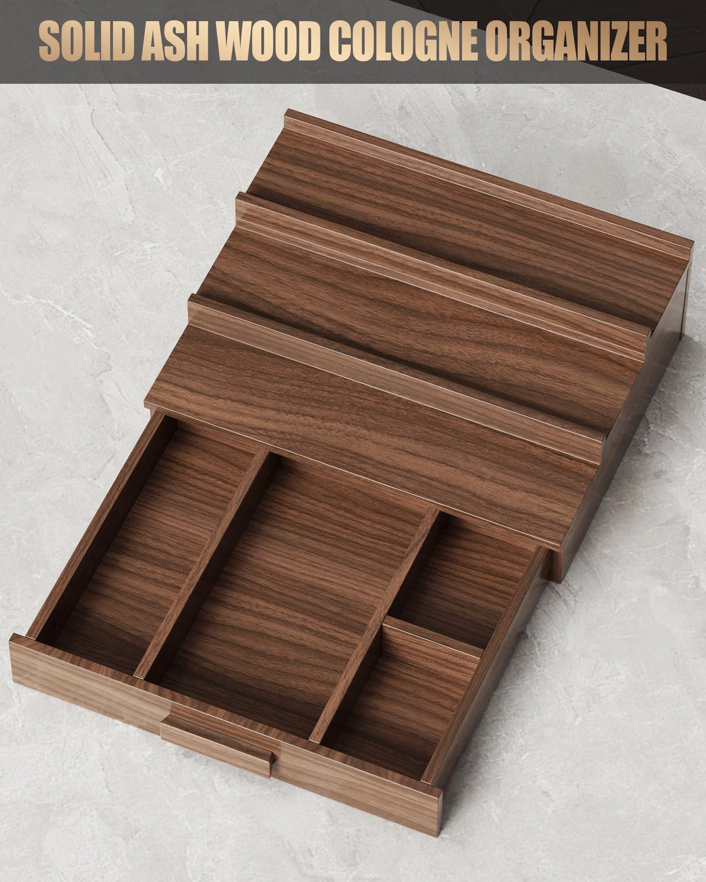 Gernshe Solid Ash Wood Cologne Organizer for Men,3 Tier Cologne Stand,Cologne Shelf Display Holder,Perfume Stand Organizer with Storage Drawer and Hidden Compartment,Great Gift for Men,Walnut