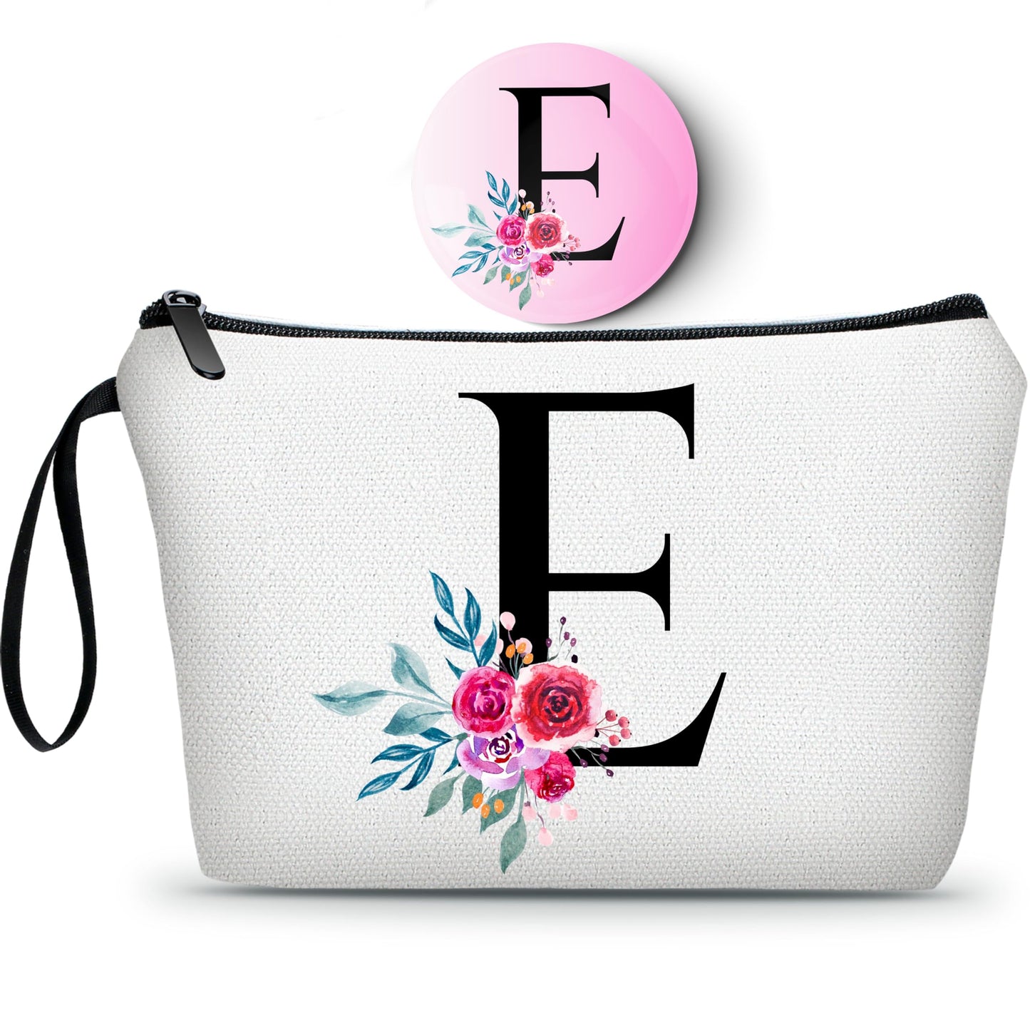 Friendship Gifts for Women Friends Bride Initial Makeup Cosmetic Bag With Mirror Women Birthday Gifts,(E)