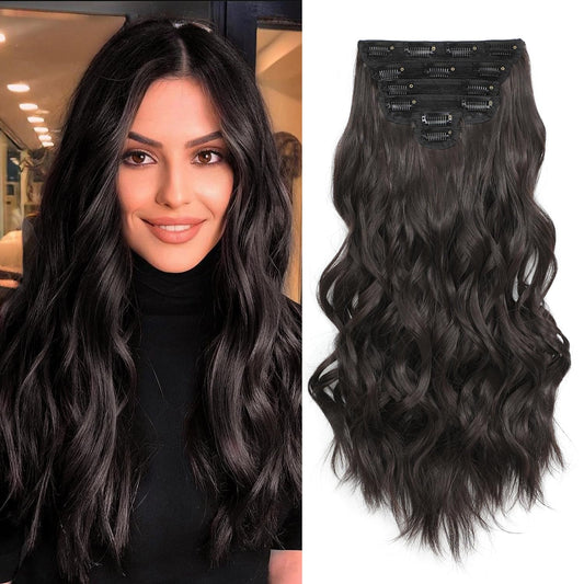 Fliace Clip in Hair Extensions, 6 PCS Natural & Soft Hair & Blends Well Hair Extensions, Dark Brown Long Wavy Hairpieces(20inch, 6pcs, Dark Brown)