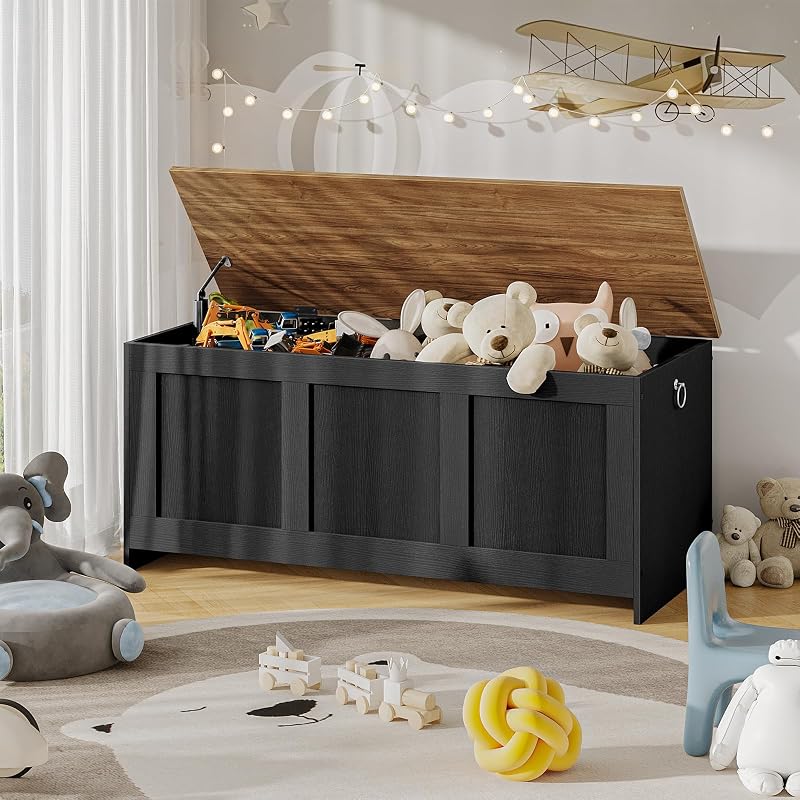 HOOBRO 39.3" Lift-Top Storage Bench with Walnut Top, Black Walnut - Multifunctional Storage Chest