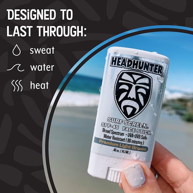 Headhunter Sunscreen Face Stick SPF 45 - Water-Resistant Tint (2 Pack, 80 Min) for Surf & Outdoor