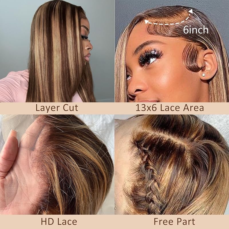 Lace Front Human Hair Wig 13x6 Ombre 28in Straight 4/27 – Pre Plucked Baby Hair