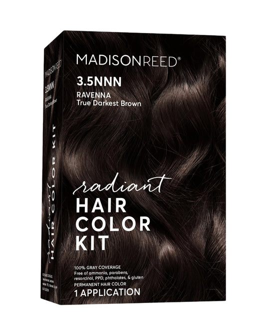 Madison Reed Radiant Hair Color Kit | 3.5NNN Darkest Brown (Ravenna Brown) for 100% Gray Hair Coverage | Salon Quality Permanent Hair Dye | PPD-Free & Ammonia-Free | (Packaging May Vary) 1 Pack