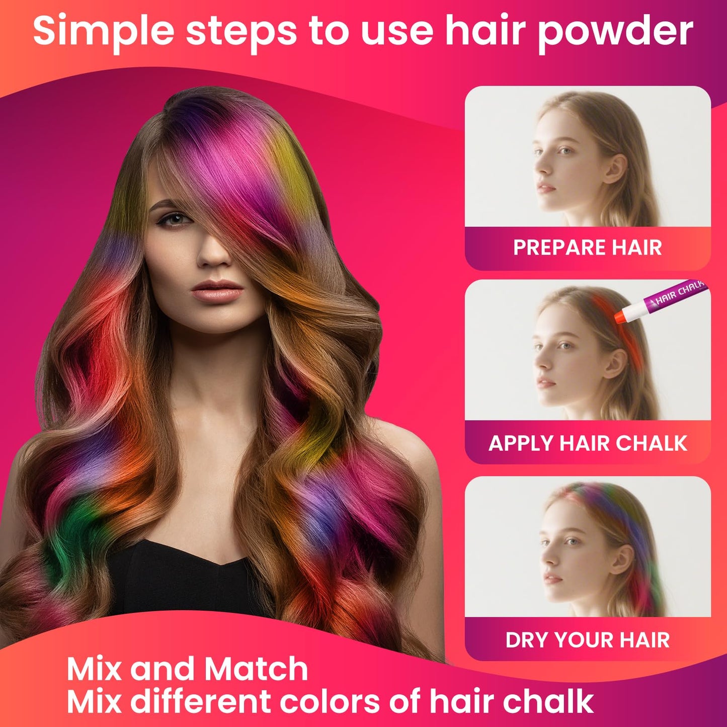 MeiduGaga Hair Chalk for Girls Makeup Kit, 10 Temporary Color Washable Gift Great for Kids Age 5 6 7 8 9 10-13 Years Old, Birthday Christmas Cosplay Hair DIY Party