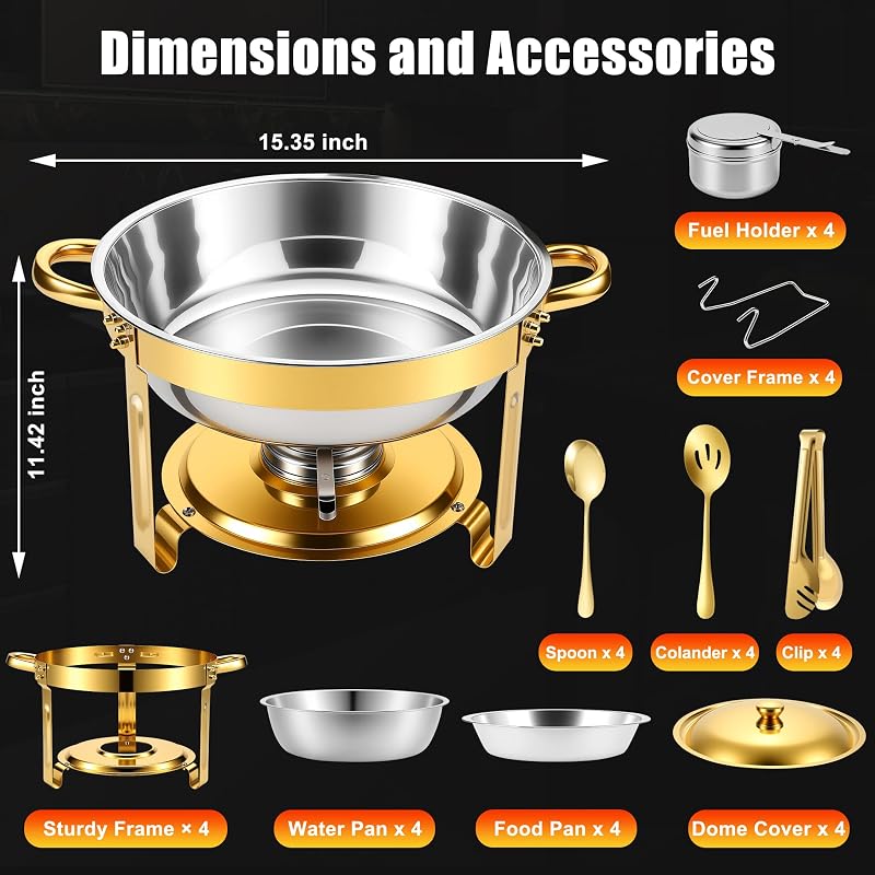 Chafing Dishes Buffet Warmer Set, 4 x 2/4 Pack 4.5QT Stainless Steel Gold Variation: Gold+4pack