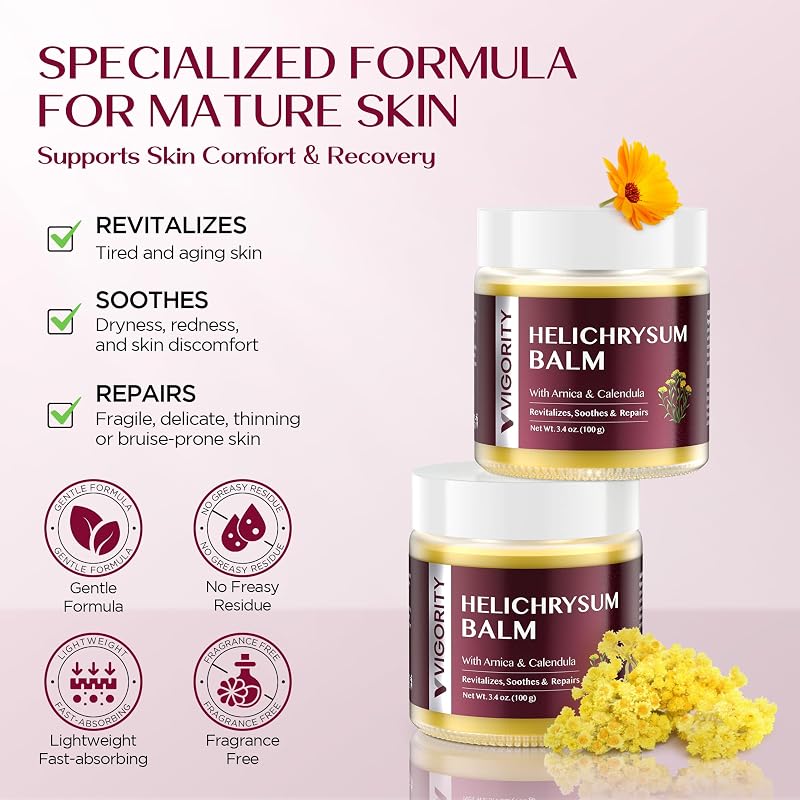 Helichrysum Balm with Arnica & Calendula, 3.4 oz – Soothes Fragile Skin & Restores Moisture Barrier