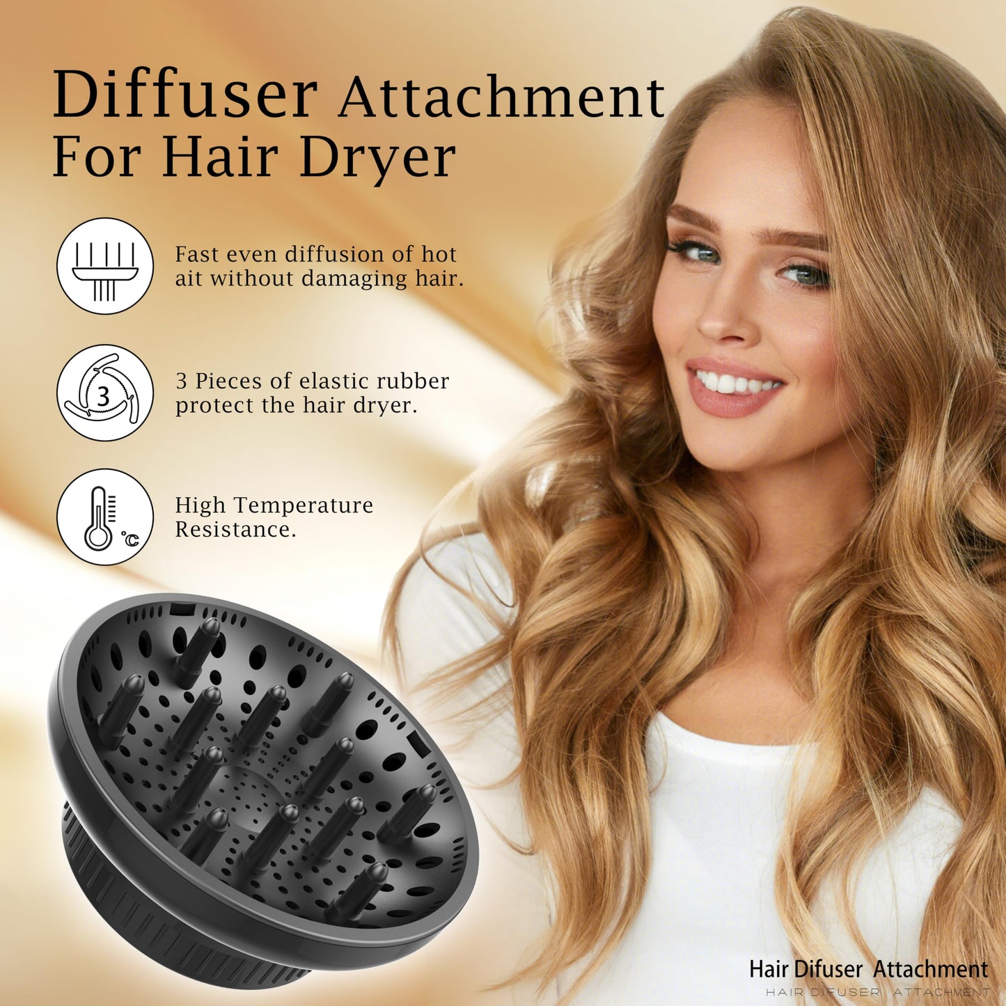 Hair Diffuser Attachment Universal Diffuser Hair Dryer for Curly Hair, Hair Dryer Diffuser for Blow Dry and Volumizing, Hair Diffuser for Curly Hair and Natural Wavy Hair (Black) BLOLYO