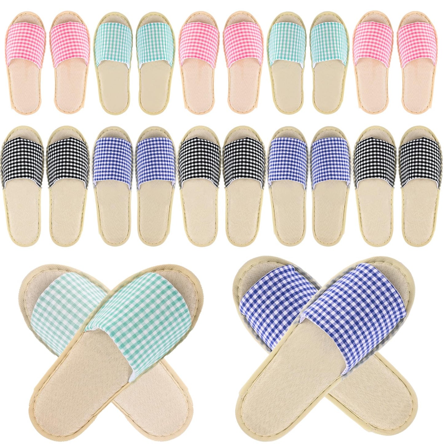 VAIPI 12 Pairs House Slippers for Guests, Disposable Breathable Open Toe Spa Slippers Washable Non Slip Indoor Slippers for Hotel Travel Home Bedroom, 6 Large Size + 6 Medium Size