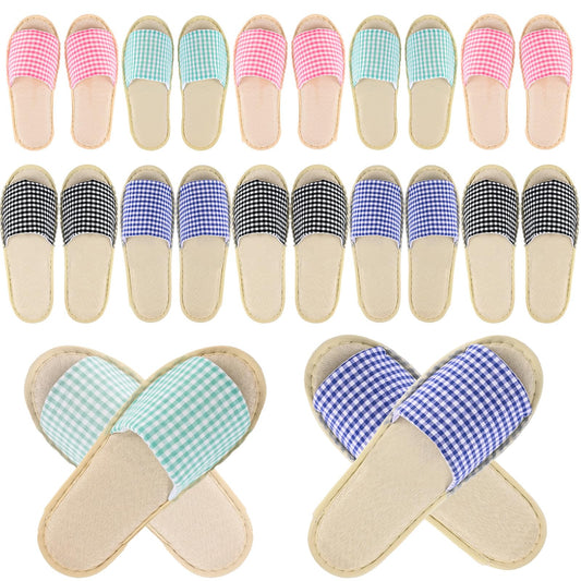 VAIPI 12 Pairs House Slippers for Guests, Disposable Breathable Open Toe Spa Slippers Washable Non Slip Indoor Slippers for Hotel Travel Home Bedroom, 6 Large Size + 6 Medium Size