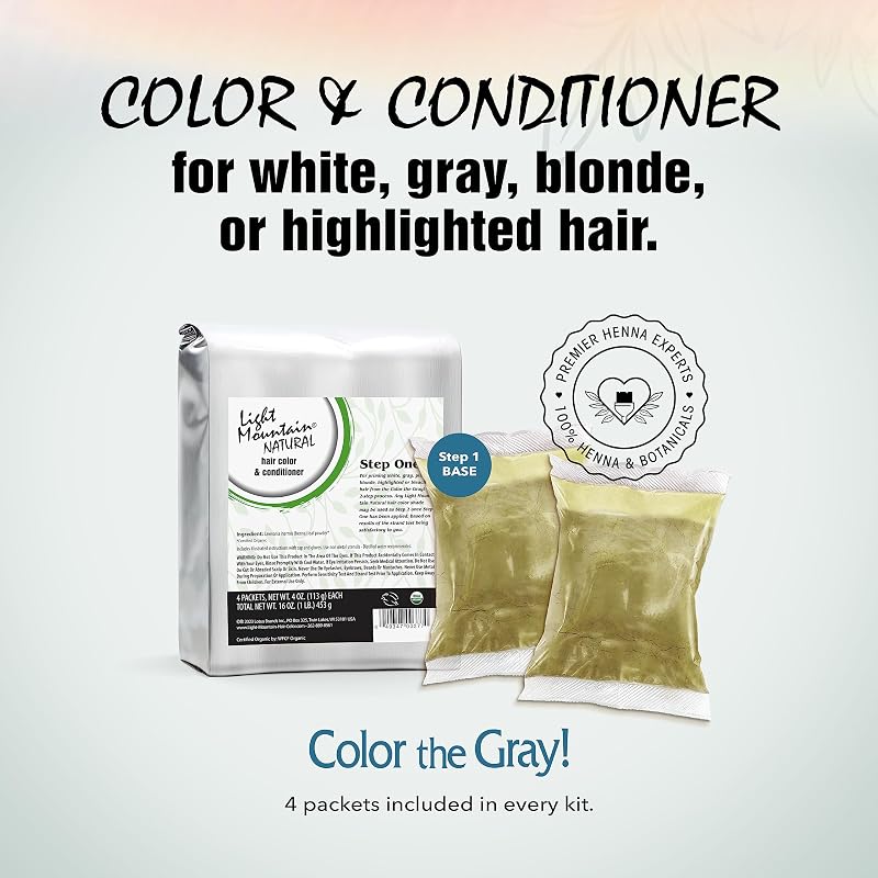 Light Mountain Natural Color Step 1 Bulk Powder for Gray, White & Platinum Blonde Hair 1 lb