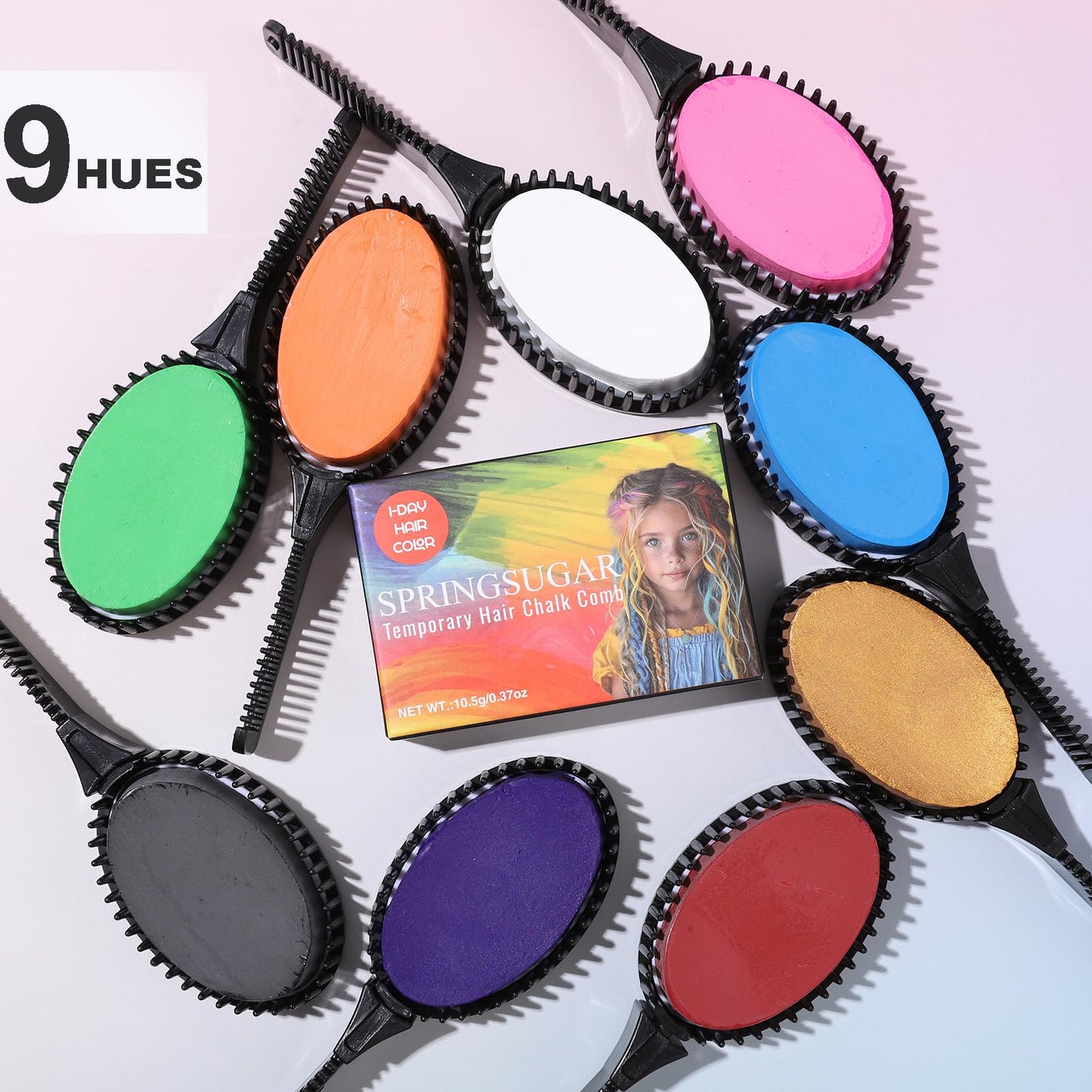 SPRINGSUGAR White Temporary Hair Chalk Comb, Washable Hair Color Dye for Girls Kids Adults Birthday Halloween Christmas Cosplay Festivals Hair DIY Party