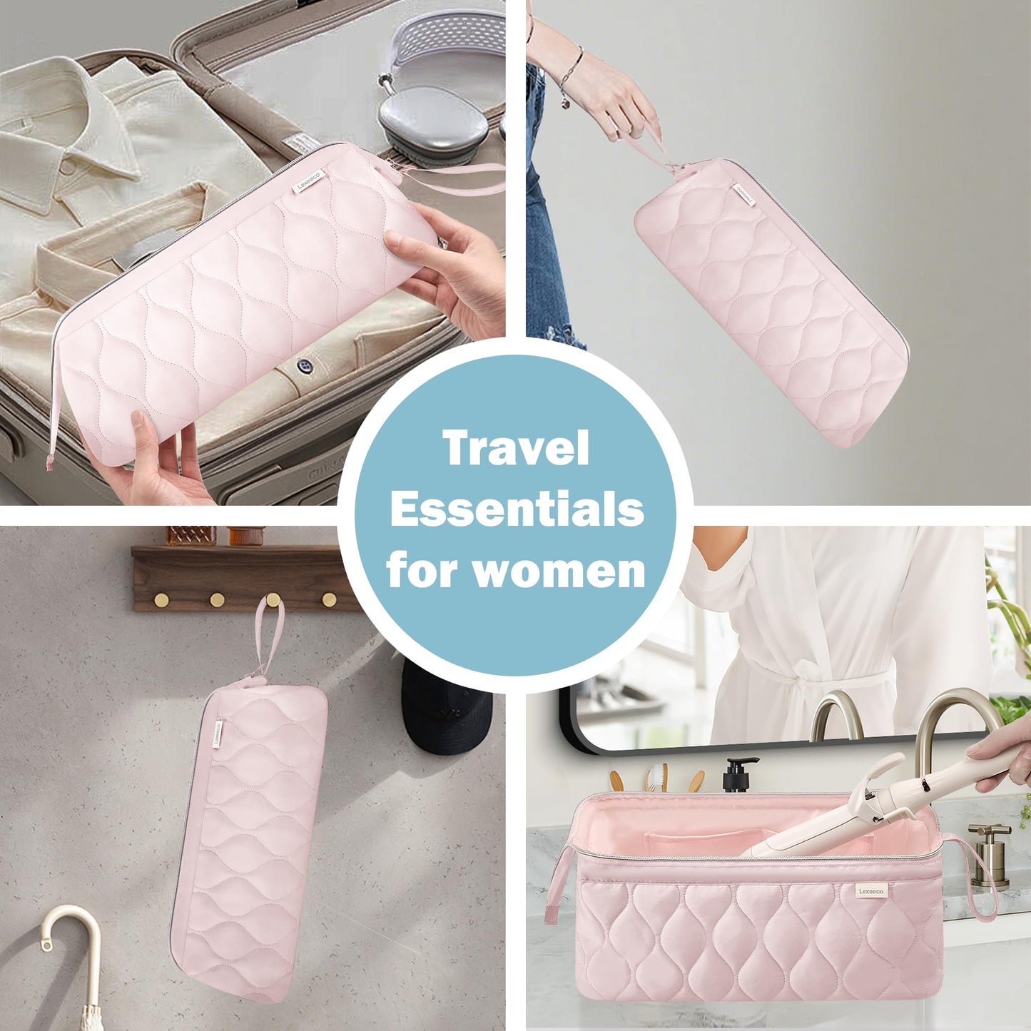 Lexeeco Hair Tools Travel Bag for Shark Flex Fusion Puffer Flexstyle Carring Case Portable Dyson Airwrap Travel Case for Shark Hair Dryer Flat Curing Iron Organizer (Pink)