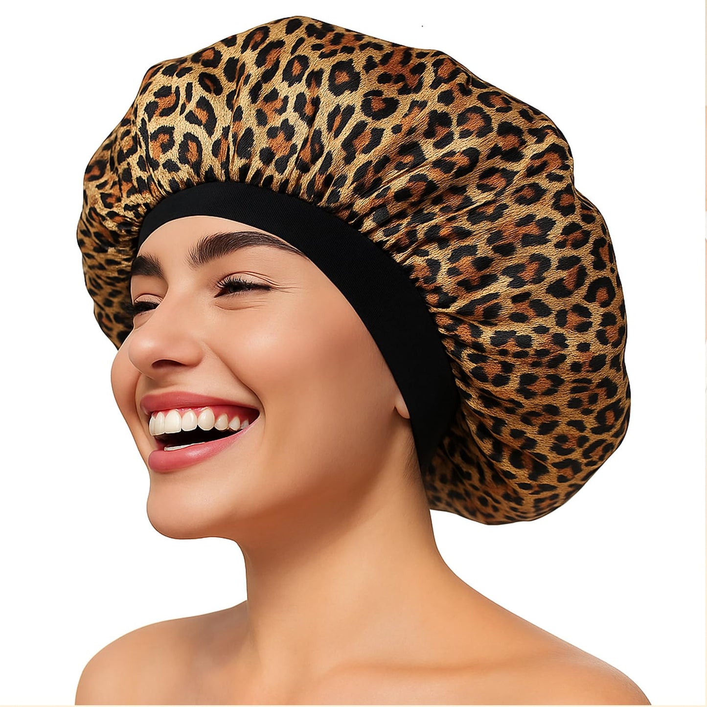 Satin Bonnet for Women Silk Sleep Cap Large Double Layer Night Cap with Wide Band for Curly Natural Hair （P1)