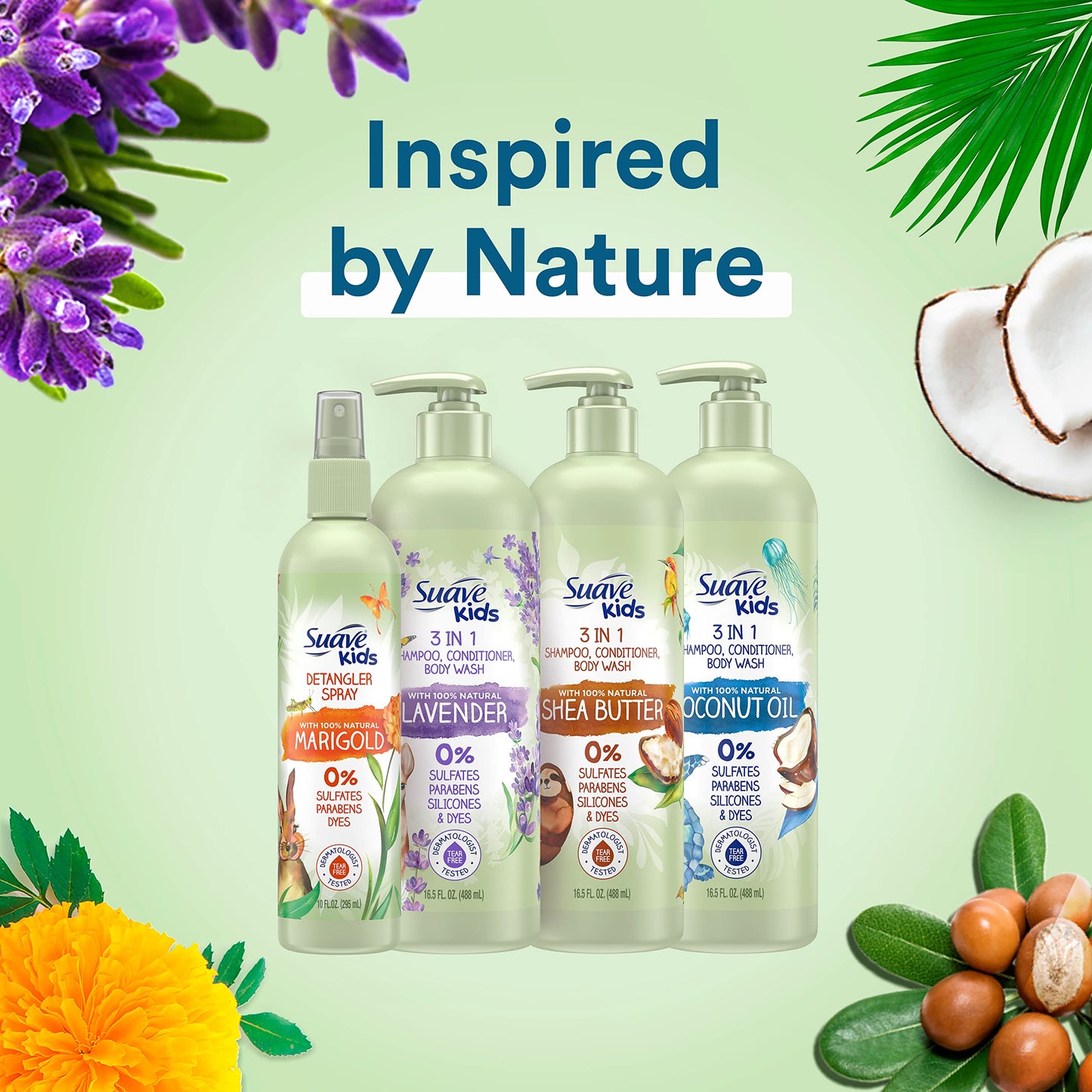 Suave Kids Naturals 3in1 Shampoo Conditioner Body Wash Kids 3 in 1 with Coconut Oil Dermatologist-Tested and Tear-free Shampoo Conditioner Bodywash 16.5 oz