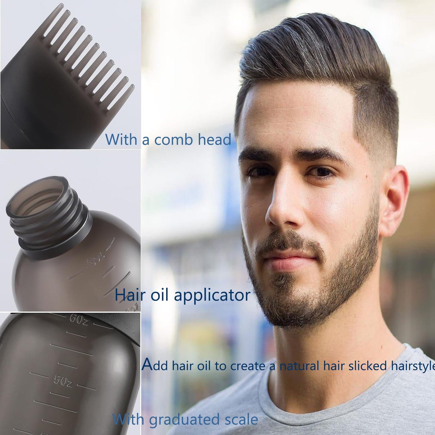 Pairswind 200ml Black & Pink Reusable Plastic Hair Oiling & Dye Application Bottle with Mist Spray & Continuous Spray, 3.2" x 6.1" Rectangular Bottle, 2-Pack with Scalp Massage Comb